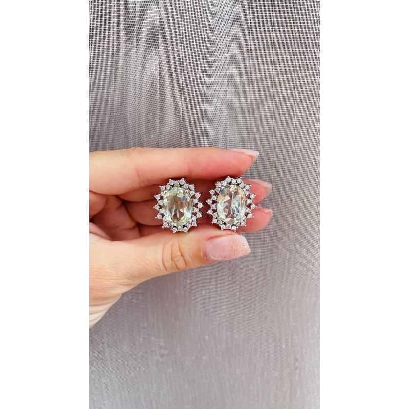 Срібні сережки з зеленим кварцем та фіанітом 170-6410