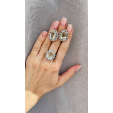 Срібні сережки з зеленим кварцем та фіанітом 170-6410