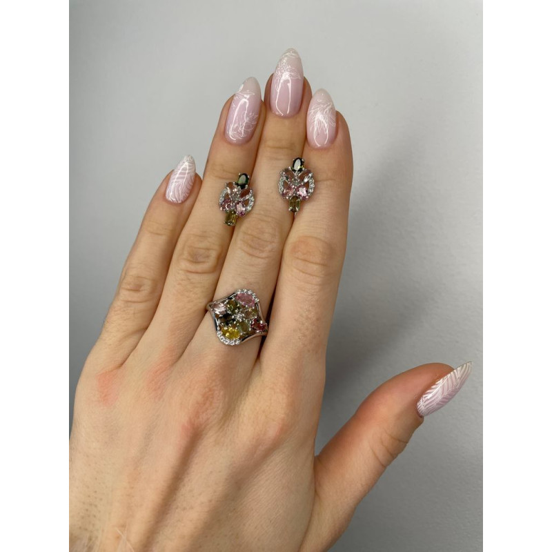 Срібні сережки з турмаліном та фіанітом 208-6510