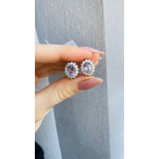 Срібні сережки з рожевим аметистом та фіанітом 012-6310