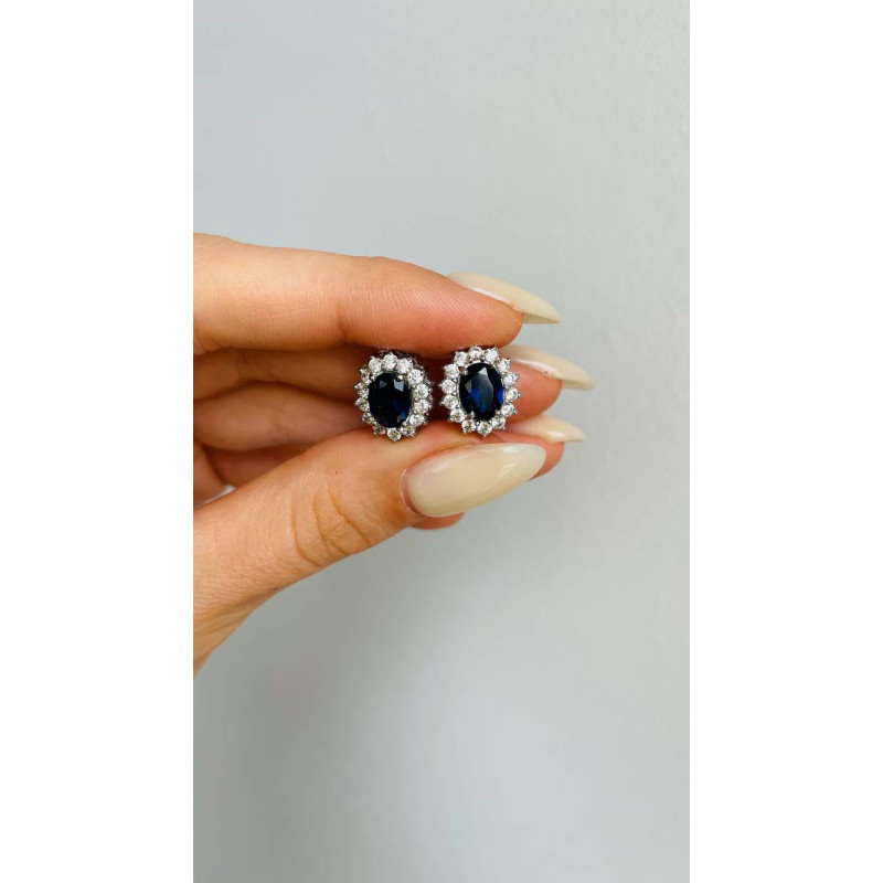 Срібні сережки з нано сапфіром та фіанітом 012N-3110