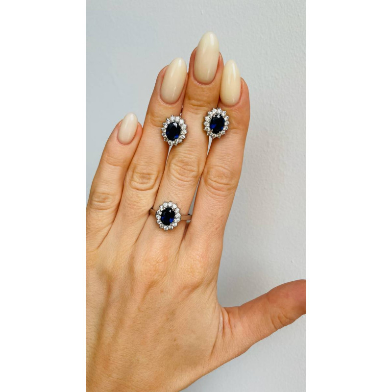 Срібні сережки з нано сапфіром та фіанітом 012N-3110