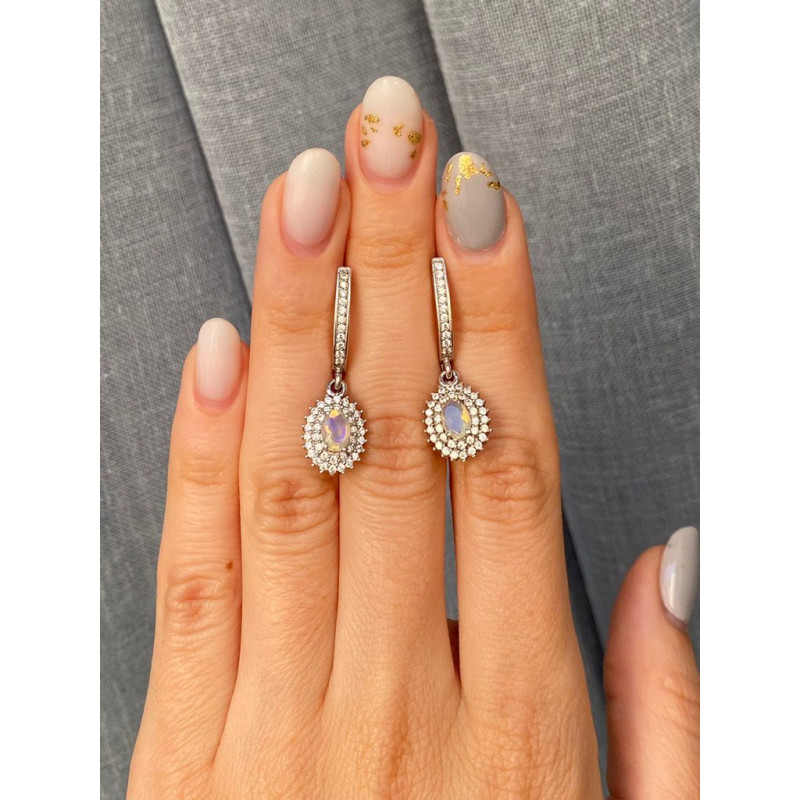 Срібні сережки з опалом та фіанітом 086-5510