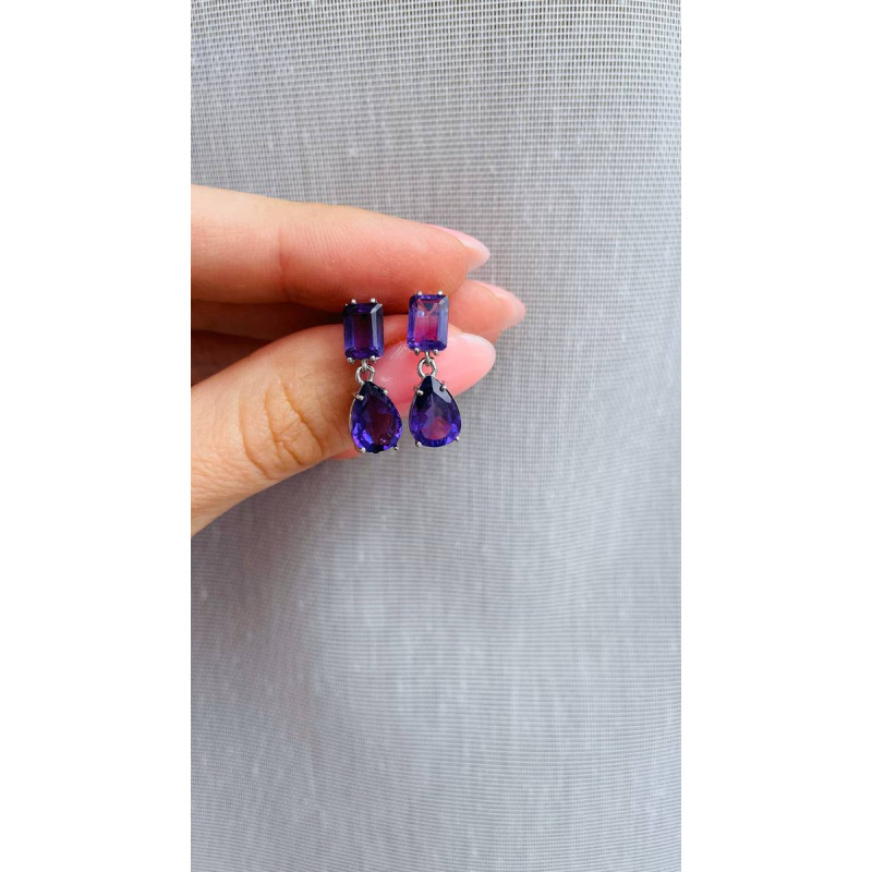 Срібні сережки з аметистом бразильським 105-61