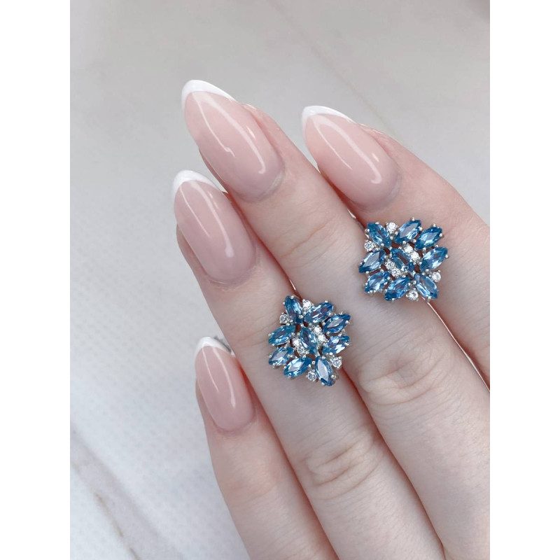 Срібні сережки з лондон топазом та фіанітом 151-3310 