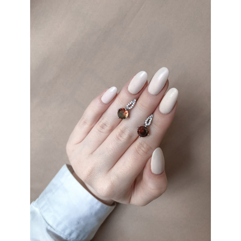 Срібні сережки з аметрин-алпанітом та фіанітом 007CZ-8310 