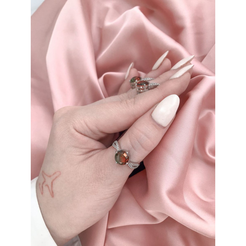 Срібні сережки з аметрин-алпанітом та фіанітом 007CZ-8310 