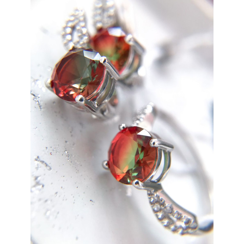 Срібні сережки з аметрин-алпанітом та фіанітом 007CZ-8310 