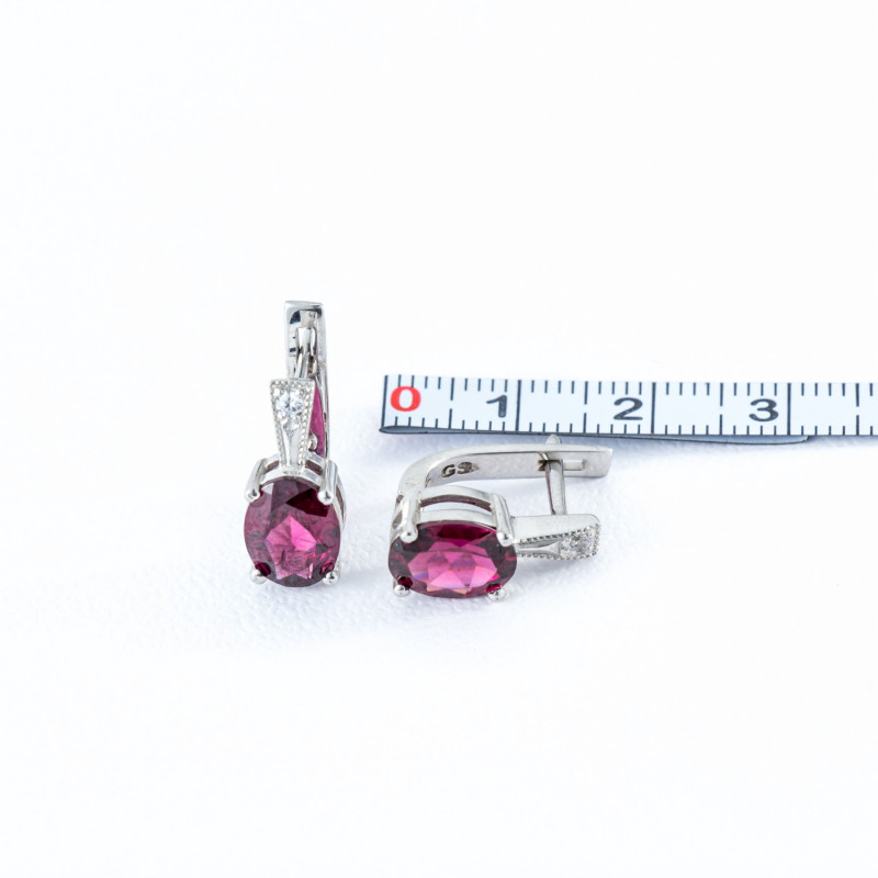 Срібні сережки з родолітом та фіанітом 018-4210
