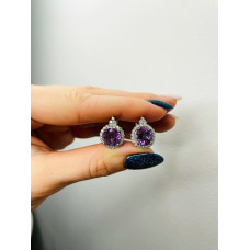 Срібні сережки з аметистом та фіанітом 048-6210