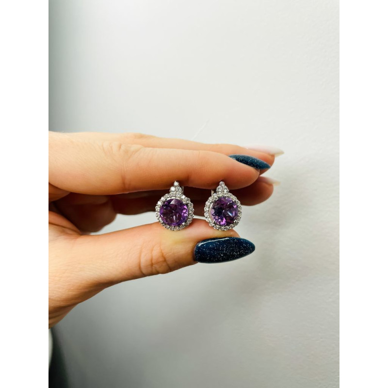 Срібні сережки з аметистом та фіанітом 048-6210 