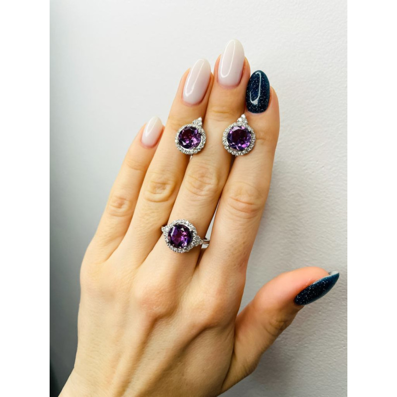 Срібні сережки з аметистом та фіанітом 048-6210 