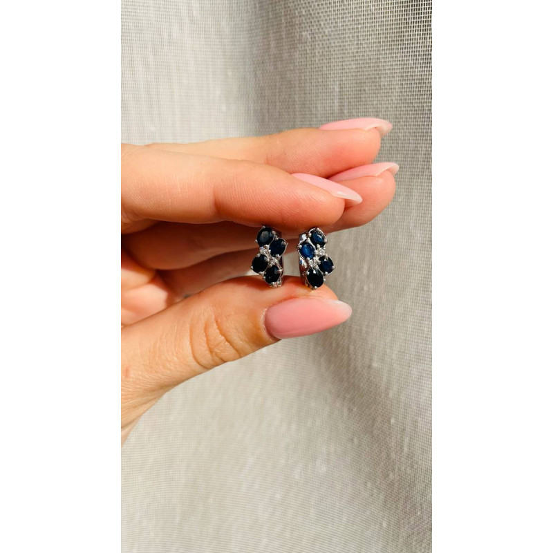 Срібні сережки з сапфіром та фіанітом 070-3110