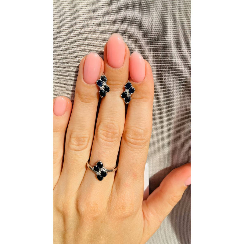 Срібні сережки з сапфіром та фіанітом 070-3110