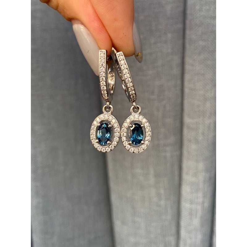 Срібні сережки з лондон топазом та фіанітом 087-3310 