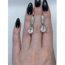 Срібні сережки з рожевим кварцем та фіанітом 091-4610