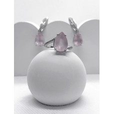 Срібні сережки з рожевим кварцем та фіанітом 091-4610