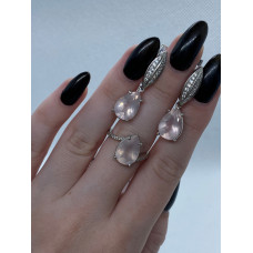 Срібні сережки з рожевим кварцем та фіанітом 091-4610