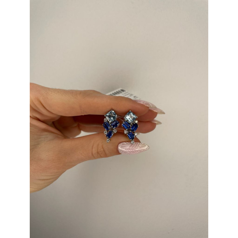 Срібні сережки з скай топазом та кіанітом 143-393710