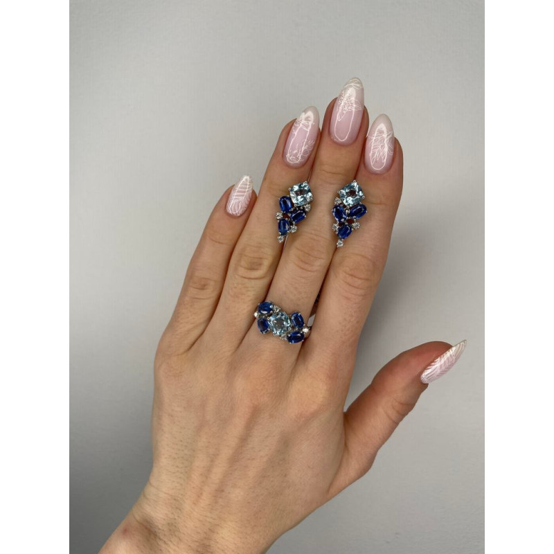 Срібні сережки з скай топазом та кіанітом 143-393710