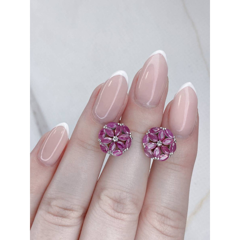 Срібні сережки з рубіном та фіанітом 148-4410