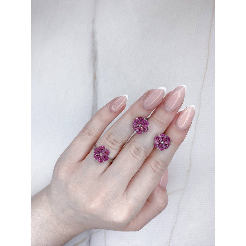 Срібні сережки з рубіном та фіанітом 148-4410