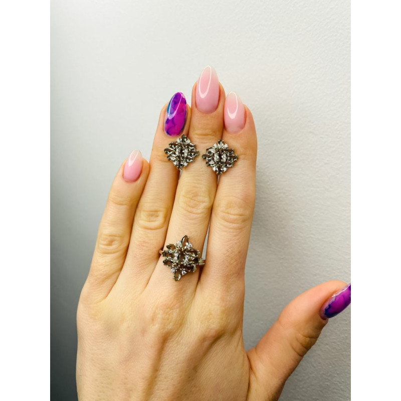 Срібні сережки з нано султанітом та фіанітом 151N-8210