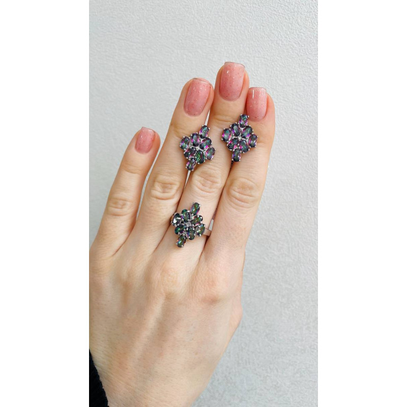 Срібні сережки з нано фінітом містик та фіанітом 173N-8110