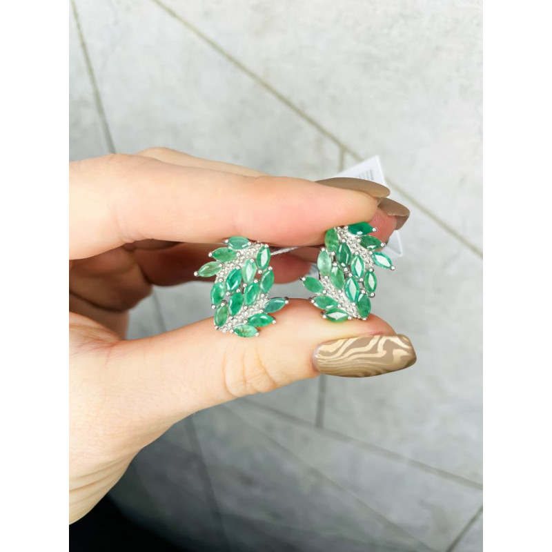 Срібні сережки з смарагдом 185-71