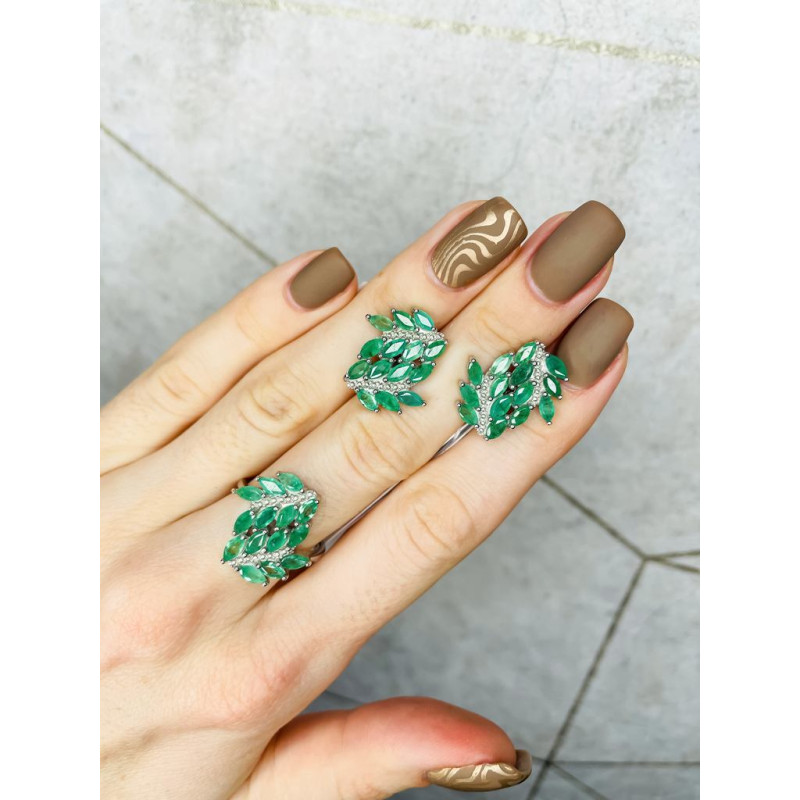 Срібні сережки з смарагдом 185-71