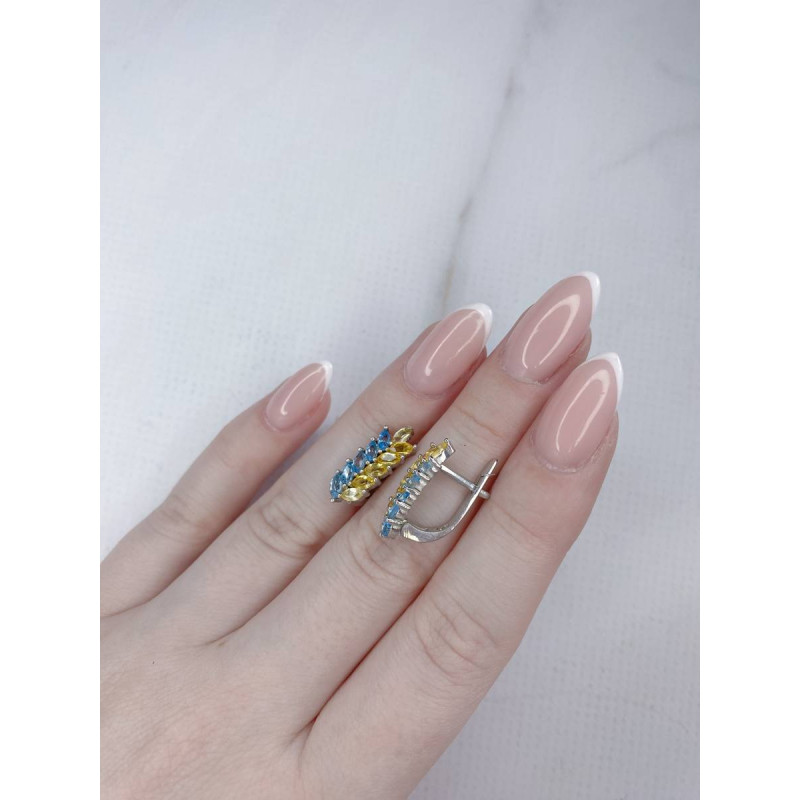 Срібні сережки з скай топазом та цитрином 199-3954