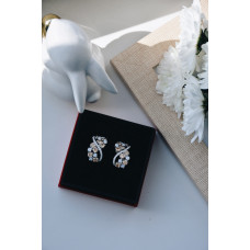 Срібні сережки з білим нано опалом та фіанітом 217N-5574