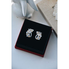 Срібні сережки з білим нано опалом та фіанітом 217N-5574