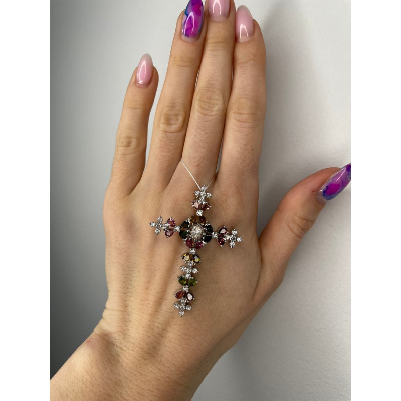 Срібний кулон з морганітом та турмаліном 216-456510