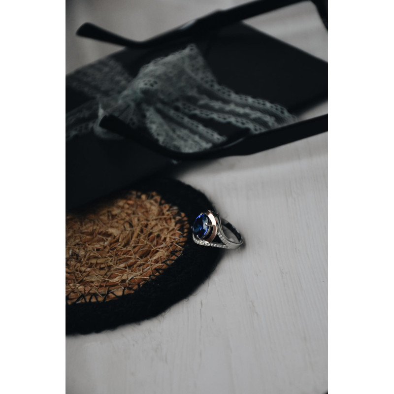 Silver ring with gold and cubic Zirconia Melisa-3110