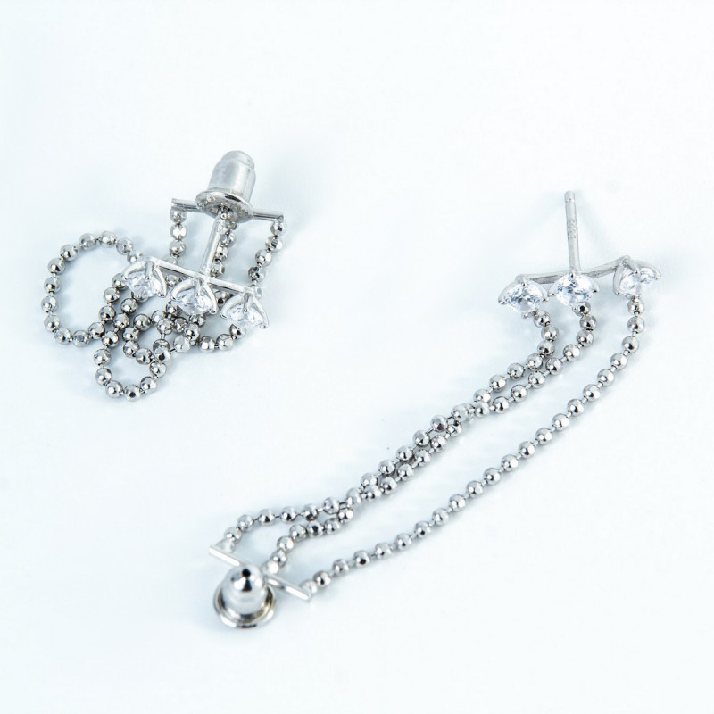 Срібні сережки з підвісками зі вставками фіанітів 02-00010-10 