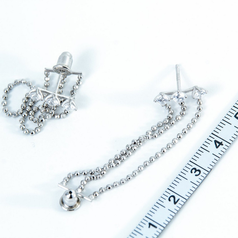 Срібні сережки з підвісками зі вставками фіанітів 02-00010-10 