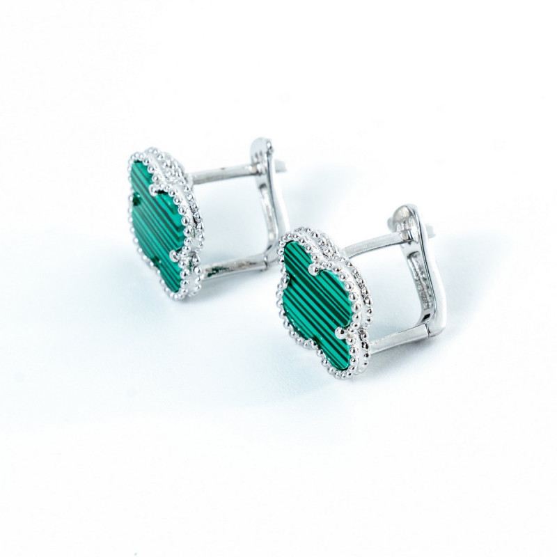 Срібні сережки зі вставками малахіту 02-00021-79