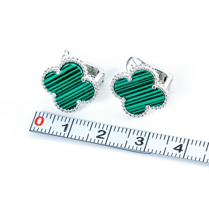Срібні сережки зі вставками малахіту 02-00021-79
