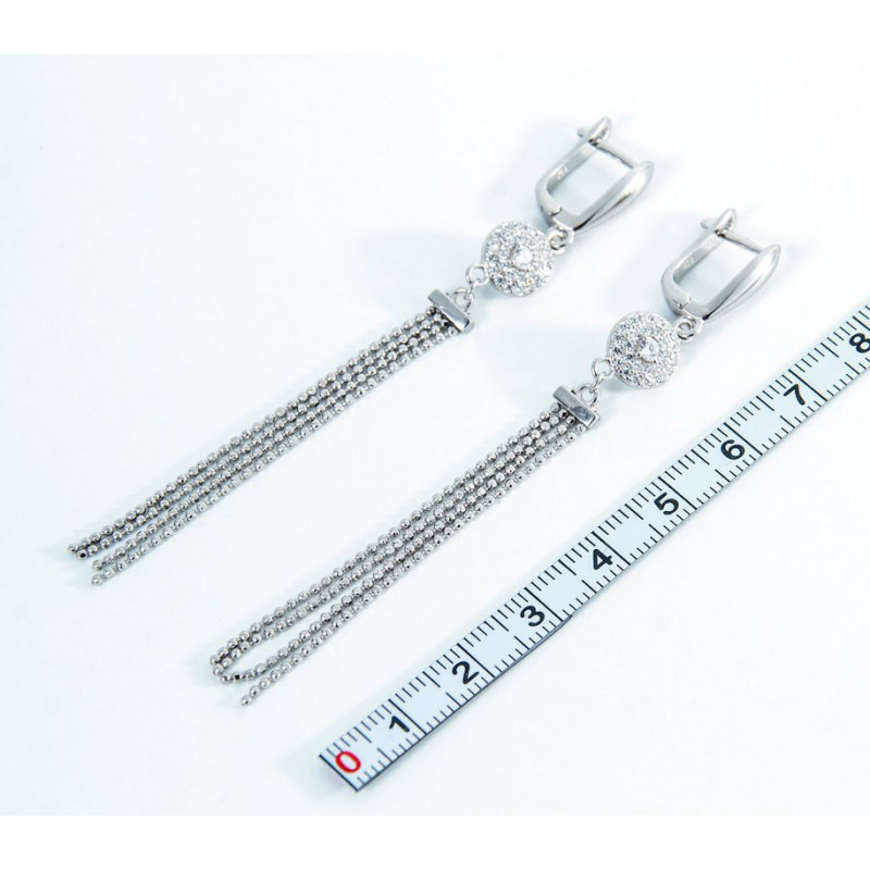 Срібні сережки з підвісками зі вставками фіанітів 02-00022-10 