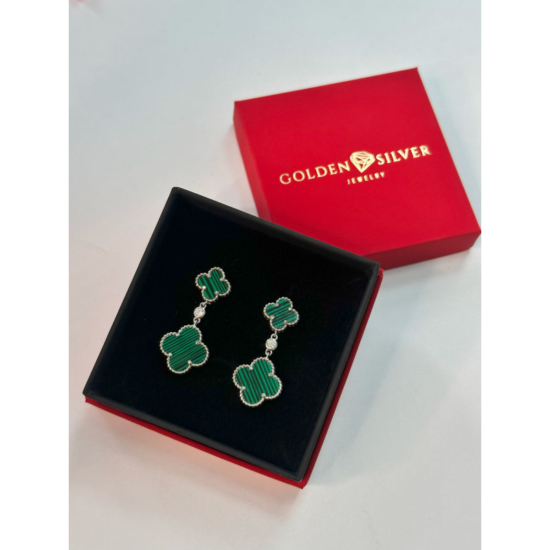 Срібні сережки з підвісками та малахітом 00122-7910