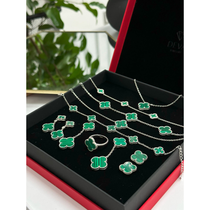 Срібні сережки з підвісками та малахітом 00122-7910