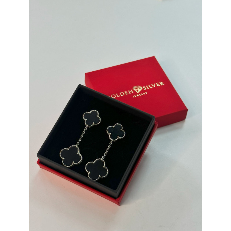 Срібні сережки з чорним оніксом 00111-20