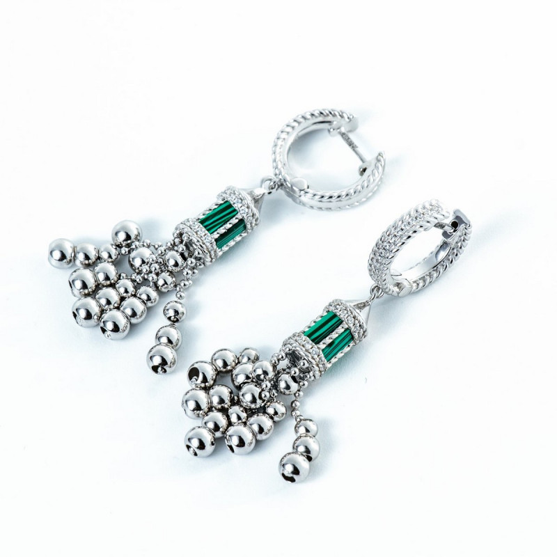 Срібні сережки зі вставками малахіту 02-00002-7910