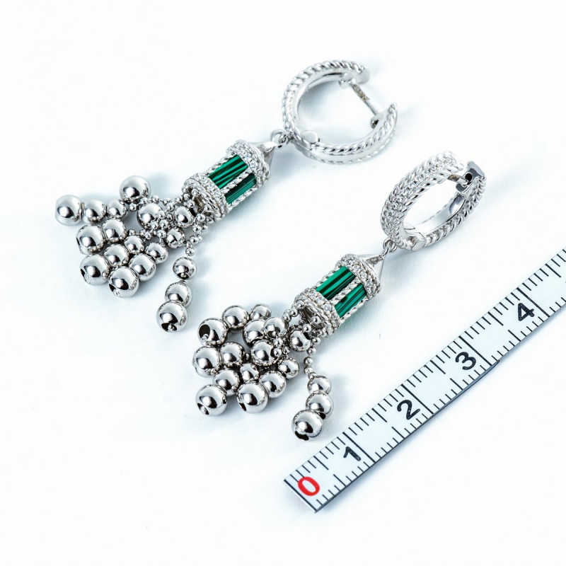 Срібні сережки зі вставками малахіту 02-00002-7910