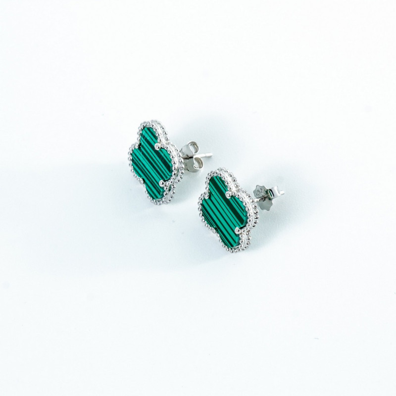 Срібні сережки зі вставками малахіту 02-00017-79