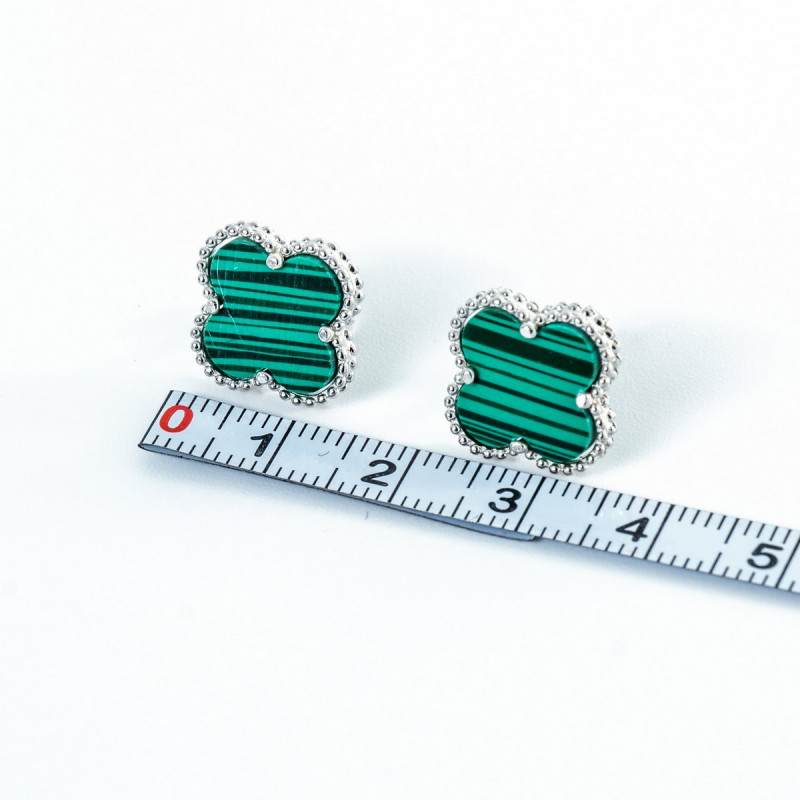 Срібні сережки зі вставками малахіту 02-00017-79