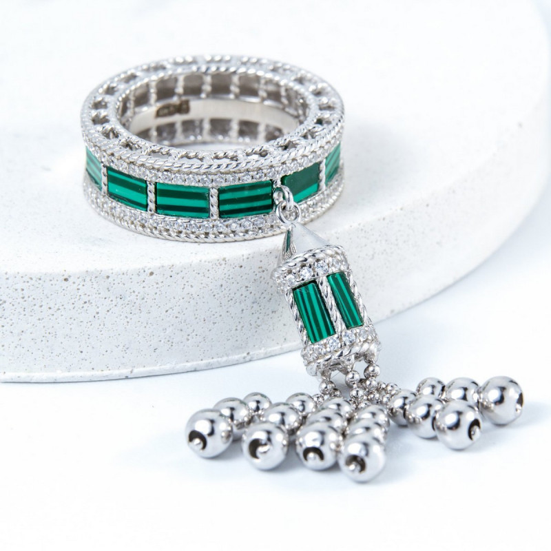 Срібна каблучка зі вставками малахіту 01-00005-7910 