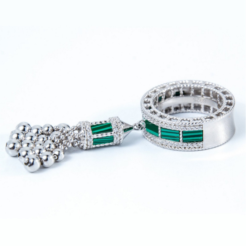 Срібна каблучка зі вставками малахіту 01-00005-7910 