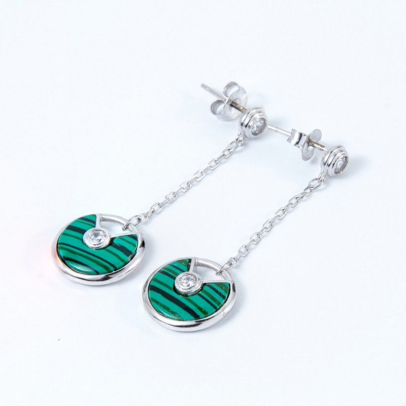 Срібні сережки зі вставками малахіту 02-00018-7910 